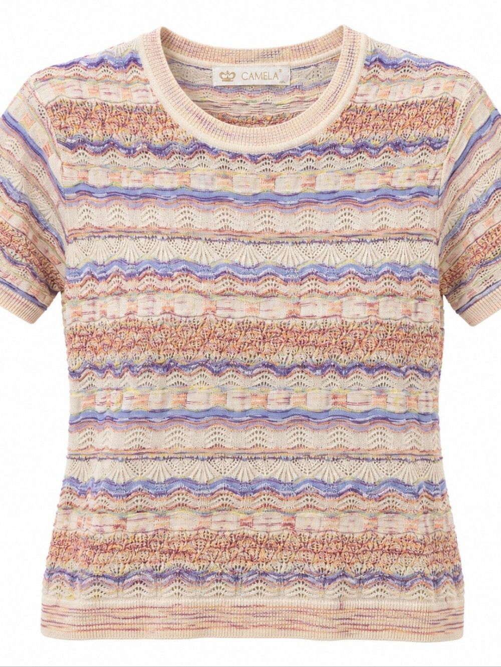 Camela Abstract Knit Tee in Cream & Multicolor Size XL Like New